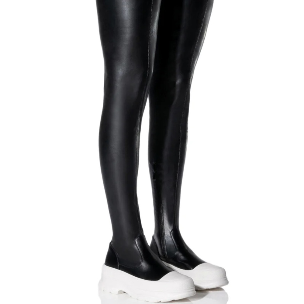 AKIRA Black and White Over the Knee Boots